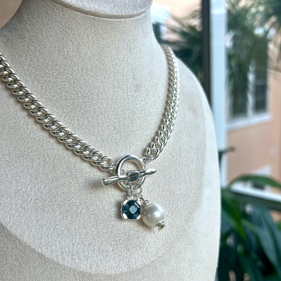 Necklace with Pearl and Blue Crystal Charms - Picture 6 of 12